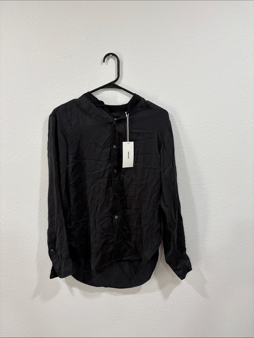 Buck Mason Women's Black 100% Silk Chateau Button-Down Shirt Small Retail $288